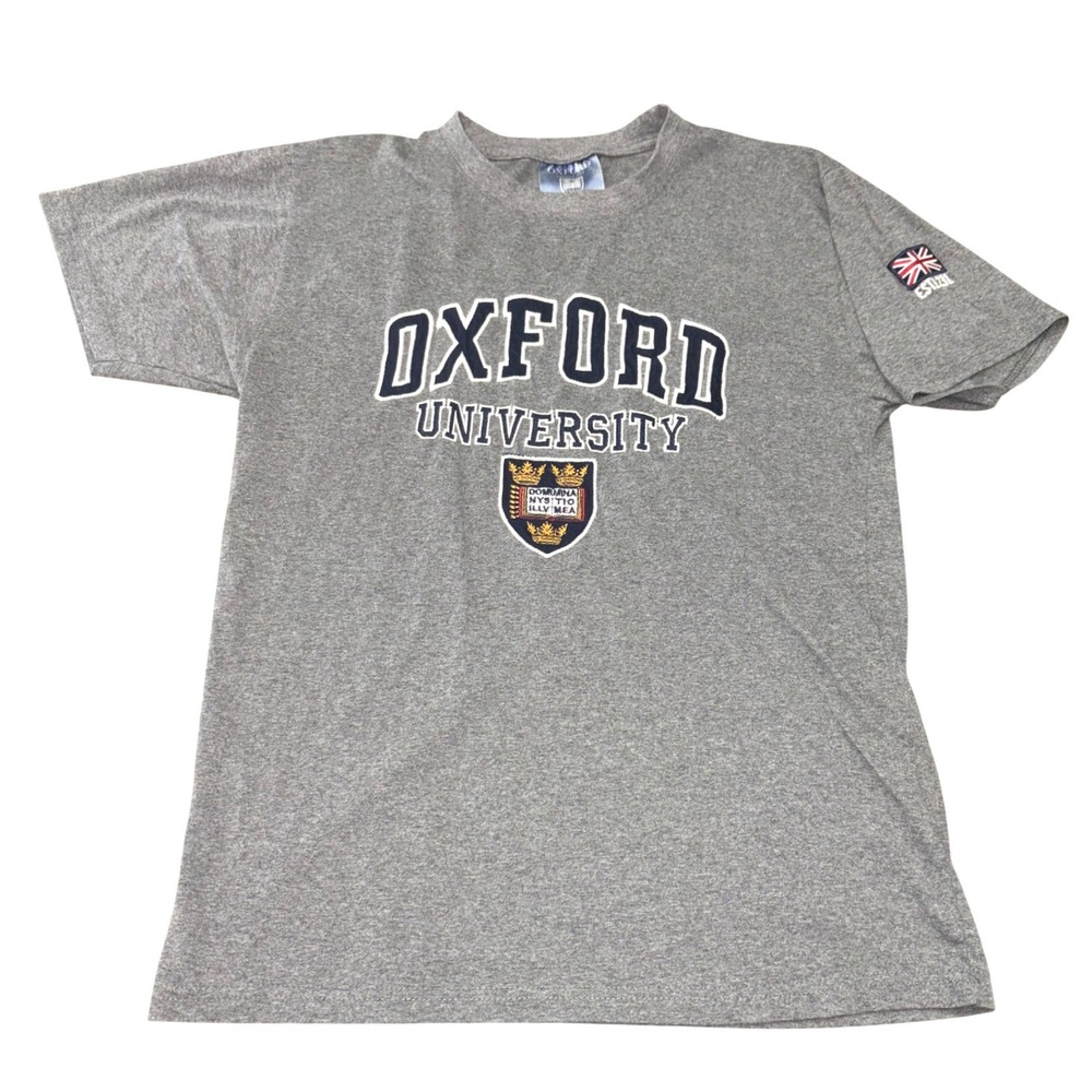 Oxford University T-Shirt Mens Small Medium Gray Collegiate Embroidered Tee UK